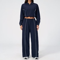 Nouvel ensemble de vêtements de sport 2 pièces avec protection UV : veste à capuche courte et pantalon large avec passepoil contrastant