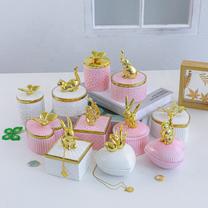 Customized Gold Ceramic <strong>Jewelry</strong> <strong>Box</strong> with Glazed Technique Animal <strong>Porcelain</strong> Necklace Ring Trinket Display for Logo Display - Product Image 1