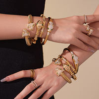 Bracelet élastique pour femme Medici, nouveau style, double tête de léopard, serpent, plaqué or 18 carats, acier inoxydable, diamant