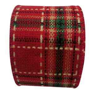 2.5inch Christmas Wired Plaid Ribbons Buffalo Ribbon Red Plaid Burlap Ribbons for DIY Wrapping Floral Bows Craft Christmas D