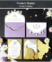 Cartes d'invitation de mariage de style européen, dorées à chaud, gaufrées, découpées, personnalisables
