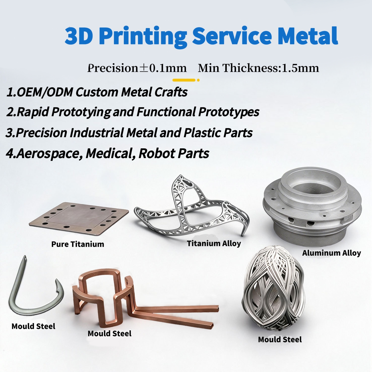 China Factory OEM Custom 3D Print Metal Powder 3D Printed Stainless Steel Aluminum Alloy Titanium SLM Metal 3D Printing Service