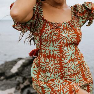 OEM <b>Bohemian</b> Style Puff Sleeve Button square Neck <b>Dress</b> Custom 100% Linen <b>Dress</b> Short <b>Dresses</b> - Product Image 5