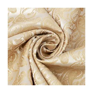 Lichen Light Beige Polyester Floral Jacquard Brocade Satin Fabric by The Yard