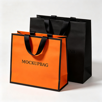Sac de shopping bicolore haut de gamme avec design gratuit, orange et noir, échantillon en 72h, logo en relief, boîte cadeau en papier personnalisée, sac en papier