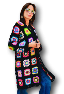 <span class=keywords><strong>Pull</strong></span> Long en Patchwork pour grand-mère, <span class=keywords><strong>Crochet</strong></span>, veste en tricot, style Boho, Cardigan Hippie, vêtements arc-en-ciel, grand-mère, veste carrée, manteau - Product Image 5