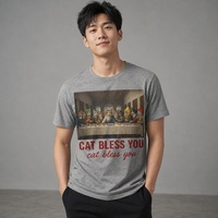 T-shirt décontracté gris clair à imprimé numérique pour parodie de la Dernière Cène (Bless You) 100% coton