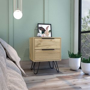 Augusta <b>2</b> <b>Drawer</b> Nightstand Light Oak Wood With Metal Legs Bedroom <b>Storage</b> Side Table - Product Image 1