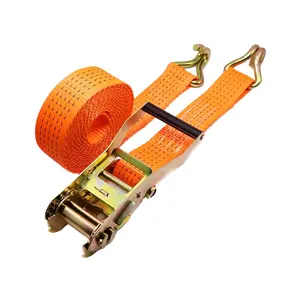 Heavy Duty 2 Inch 50Mm 5000kgs Polyester Cargo Ratchet Vastsjorpunten Riem Met Dubbele J Haak Sjorren Riem