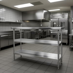 Table de préparation alimentaire en acier inoxydable Vevor, 14 x 48 pouces, trois niveaux, table de travail de cuisine commerciale robuste - Product Image 2