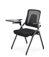 Chaise de formation ergonomique moderne pliable avec tablette d'écriture - Chaise de conférence en maille, hauteur réglable, pivotante, avec plateau de bureau intégré pour