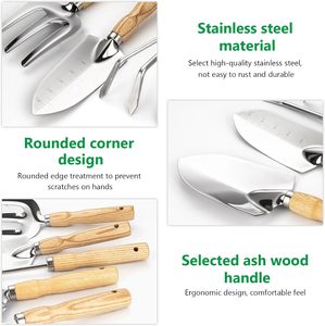 Ensemble de jardinage robuste avec sac, kit d'outils de jardinage pour femmes, pelle à manche en bois en acier inoxydable, outils de jardinage pour pelouse et cour - Product Image 4
