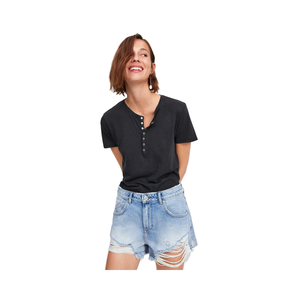 Personalizzi il Logo <span class=keywords><strong>Mini</strong></span> <span class=keywords><strong>Shorts</strong></span> Vintage in Denim da donna Mid Rise allentato stile dritto con tecnica lavata per l'estate - Product Image 4