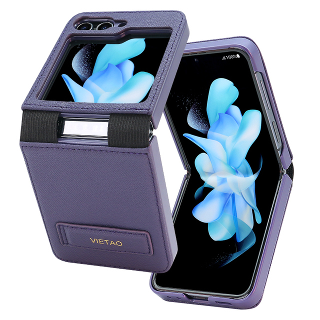VIETAO Elastic Hinge Kickstand Leather Case for Samsung for Galaxy Z Flip 5 Foldable Z Flip 5 Shockproof Feature Mobile Case