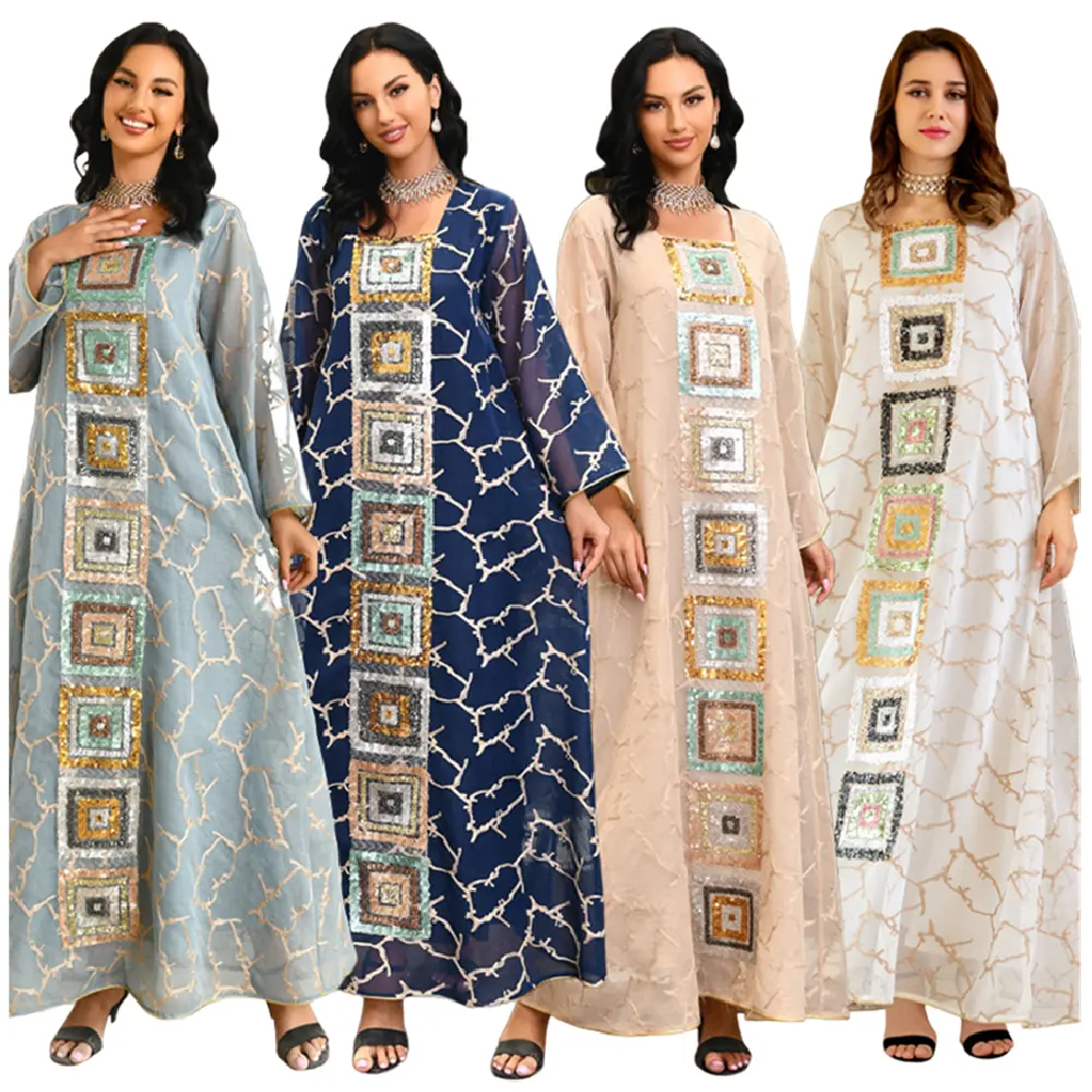 AB186 Mais Recente Design Vestuário Muçulmano Tradicional Oriente Médio Arábia Saudita Lantejoula Bordado Jilbab Abaya Muçulmano Mulheres Vestido