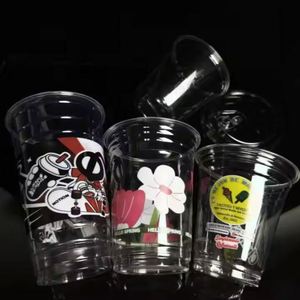 Gobelets en plastique écologiques personnalisés pour animaux de compagnie, 98 mm, différents styles, avec couvercles transparents pour boissons froides, café, milkshake, boba, bubble tea - Product Image 3