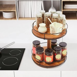 Wooden <b>Rotating</b> Storage <b>Rack</b> 9.5x10.2 Inch 2 Tier Lazy Susan For Kitchen <b>Spice</b> Bathroom Cosmetics - Product Image 4
