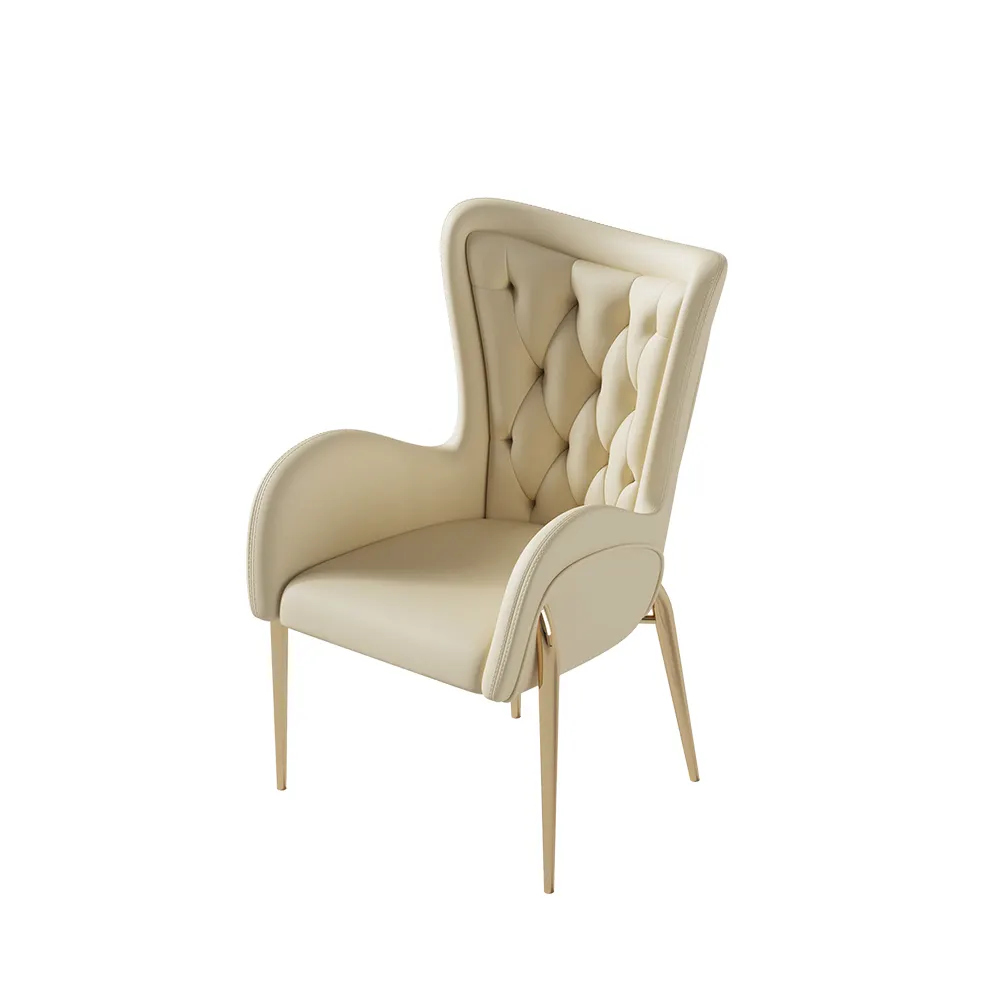 Luxury European Modern Design Leather White High Back Metal Chairs Armchairs Dining Chairs Living Room Dining Room Furniture