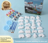 Kit de peinture en plâtre pour véhicules 3D à faire soi-même, 28 pièces, avec peintures et pinceaux, Pâques