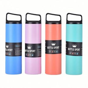500ml 304 Stainless Steel Vacuum Insulated Water Bottle, Portable Outdoor Sports Bottle with Handle Lid, Stylish Straight Cup - Product Image 4