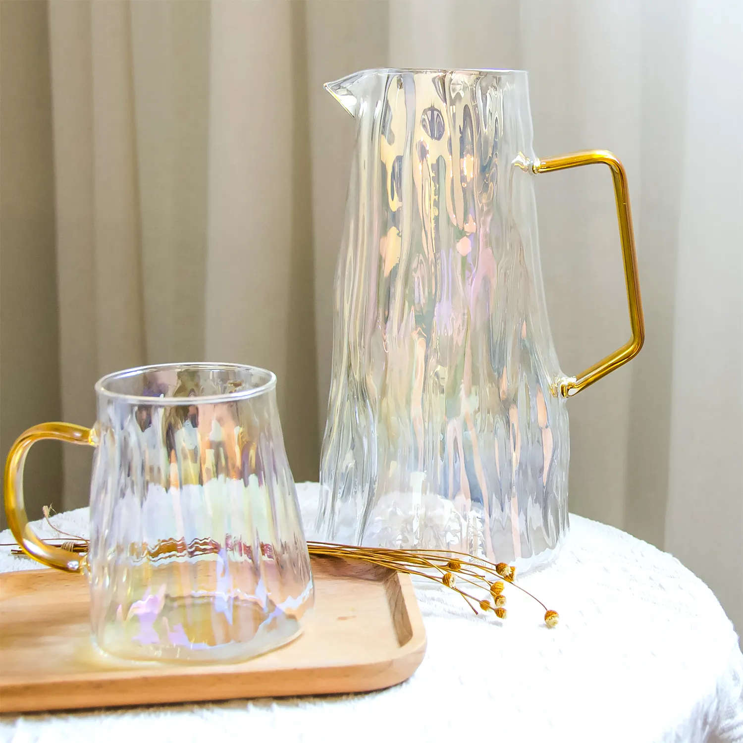 Personalizzato fatto a mano borosilicato ambra tè freddo latte vetro caraffa acqua caraffa bicchiere set cucina vetro brocca