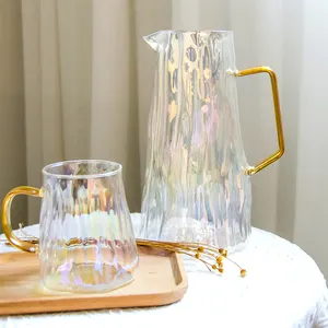 Custom Handmade Borosilicate Amber Iced Tea Milk Glass Jug Water Carafe Drinking Glass Set Kitchen Glass Pitcher