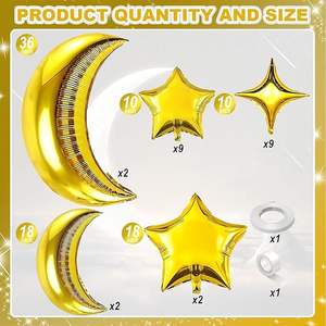 24 Palloncini in Foil a Forma di Stella e Luna, Oro e Argento Metallizzato, per Capodanno, Eid Al Fitr, Baby Shower, Decorazioni per Feste di Compleanno - Product Image 6