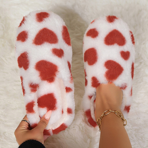 Customized Women's Faux Fur Soft Lightweight Warm Cotton Safety Shoes Home for Slippers Big Heart Prints for Spring Season - Product Image 2