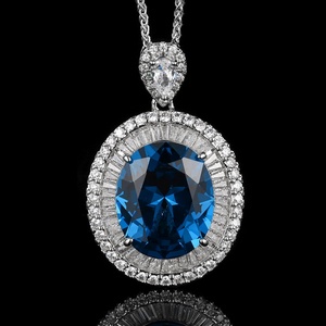 Ensemble de bijoux pendentif bague en cuivre motif nid d'oiseau avec zircone cubique bleue ovale taillée 5*18mm, style vintage et tendance, pour usage quotidien - Product Image 5