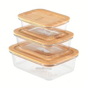 Wholesaler <b>Glass</b> Lunch Bento <b>Box</b> Eco Friendly Meal Prep Containers Airtight <b>Glass</b> Food Storage Containers with Bamboo Lids - Product Image 1