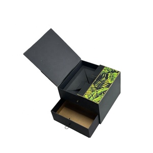 Two Layers Top Double Doors Closure Base Slide Drawer Vintage Cosmetic Packaging Wooden Lined Paper Boxes