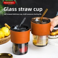 Tasse à paille en verre transparente créative avec couvercle portable pour célébrité Internet Style Ins inspiré du feng shui pour les verres à café au lait