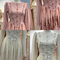 Robe longue de soirée en tulle rose poudré à sequins, taille basque, ornée de perles miroir, manches longues, style Dubaï, tenue modeste, vente en gros, nouveauté