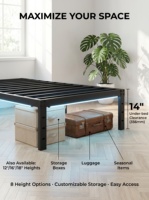 Lit plateforme en métal double avec sommier à lattes métalliques, personnalisable, silencieux, avec station de charge et éclairage LED – Offre spéciale