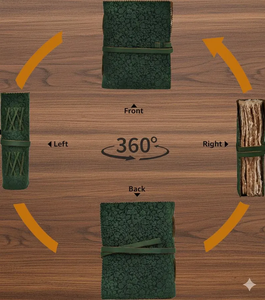 สมุดบันทึกปกหนังลายนูนดอกไม้สีเขียว ทำมือ กระดาษขอบหยัก สไตล์วินเทจ สมุดบันทึกแบบเรียบง่าย - Product Image 3