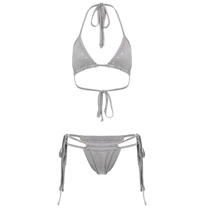 Conjunto de Bikini Corto Sexy para Mujer con Logotipo Personalizado al por Mayor, con Pedrería y Tiras, Ecológico, de Secado Rápido, para Playa de Verano - Product Image 6