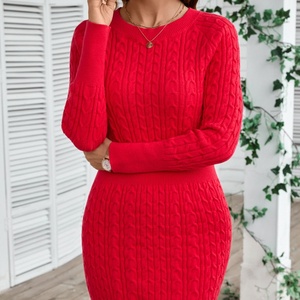 Elegante Abito in Maglia a Trecce da <span class=keywords><strong>Donna</strong></span> per l'Autunno, <span class=keywords><strong>Vestito</strong></span> a Maniche Lunghe per Autunno e Inverno, Abito Mini a Tubino con Collo Tondo - Product Image 1