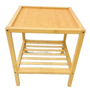 <b>Bamboo</b> Square Coffee <b>Table</b> Double Layer Storage Indoor Living Room Side <b>Table</b> Modern Minimalist Design - Product Image 1