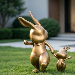 Statue de lapin en résine dorée, sculpture artistique, ornement animalier pour la décoration de la maison et du jardin - Product Image 4
