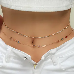 Kadın vücut zincir zirkon renkli elmas kişiselleştirilmiş kızların takı trendy bel zinciri