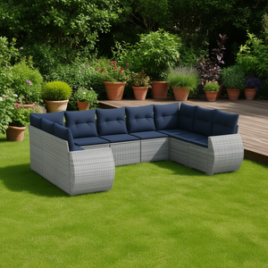 Ensemble de canapés de jardin en polyrotin gris avec coussins, 9 pièces, mobilier d'extérieur au design contemporain - Product Image 2