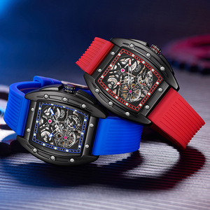 LIGE Mechanical Skeleton Watch 44MM Luminous Black Red <b>Silicone</b> Strap Men's Automatic Wristwatch <b>Waterproof</b> Sport Design - Product Image 5