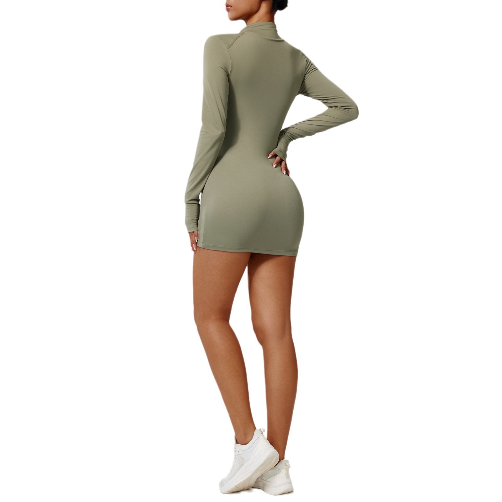 Zipper Nude Tight-fitting Sports Dress Slimming, Quick-drying Fitness Yoga Long-sleeved Casual Dress Sexy