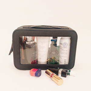 Bolsas de Maquillaje de Gran Capacidad con Doble Compartimento y Cierre, de PVC Transparente, Ecológicas, Reciclables, con Asa Negra Personalizada, Organizador de Cosméticos - Product Image 5