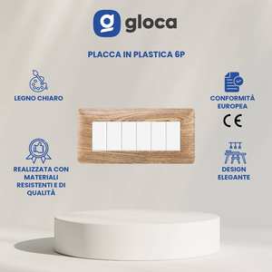 Plaque d'interrupteur mural Gloca 6 postes en plastique imitation bois, 2 pièces, installation facile - Product Image 3
