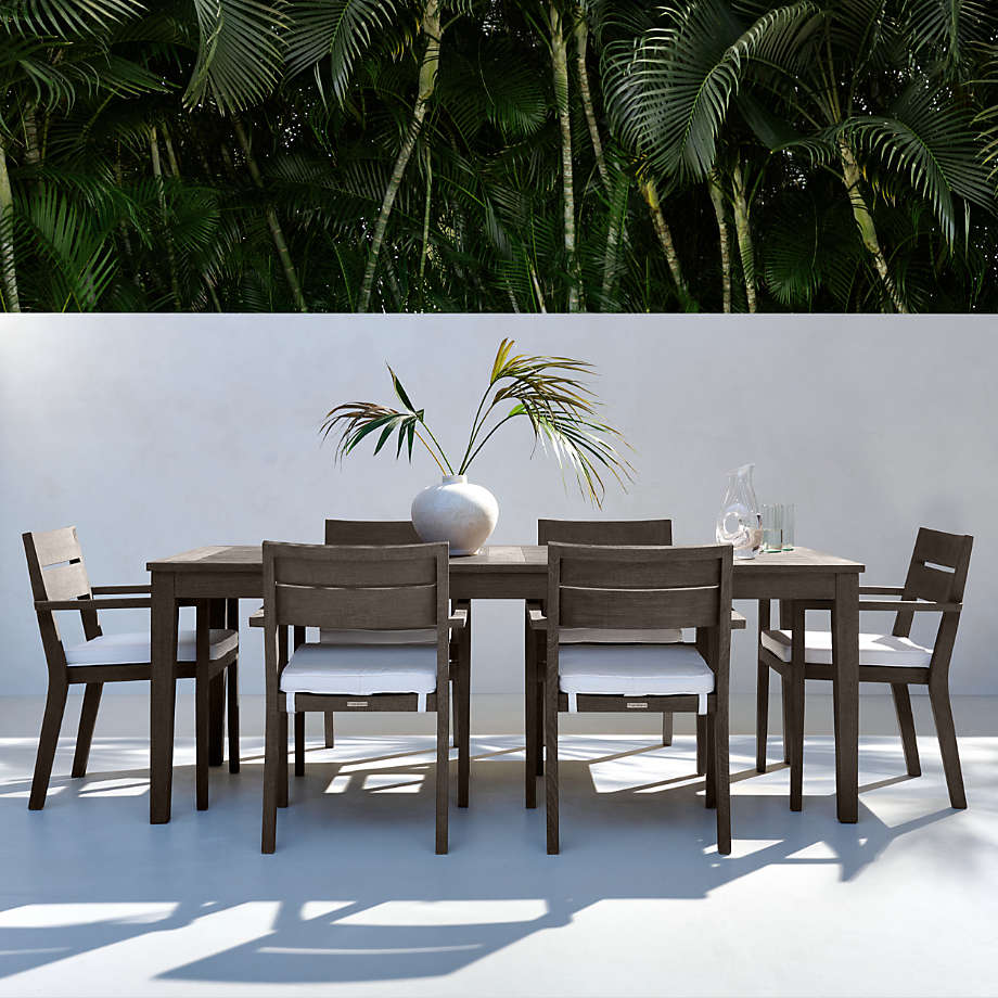 Backyard wood outdoor furniture all-weather teak garden dining table and chairs set for patio