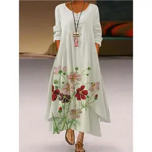 Mới Mùa Thu In Kỹ Thuật Số Váy Thiết Kế Truyền Thống Eo Maxi Giản Dị Dresses Cộng Với Kích Thước Của Phụ Nữ Dresses