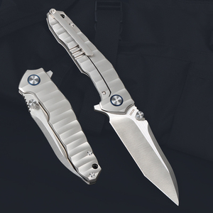Hoja plegable de acero M390 de alta calidad 60HRC, cuchillo de bolsillo táctico Premium, mango de titanio, mecanizado CNC, excelente 60HRC OEM - Product Image 2