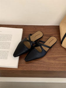 Fermer orteil demi pantoufle femmes 2025 nouvelles chaussures <span class=keywords><strong>Muller</strong></span> pointues françaises à fond plat - Product Image 3