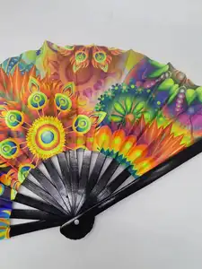 2024 New Style Factory Stock Custom Printed Logo Folding Hand Fan Bamboo And Fabric Uv Printing Fabric Hand Fan